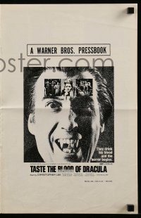 4a582 TASTE THE BLOOD OF DRACULA pressbook '70 Christopher Lee, c/u showing his vampire teeth!