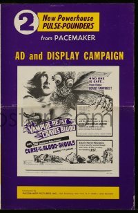 4a610 VAMPIRE-BEAST CRAVES BLOOD/CURSE OF THE BLOOD-GHOULS pressbook '69 wild cheesy monster art!