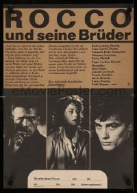 4b113 ROCCO & HIS BROTHERS East German 16x23 R78 Visconti's Rocco e I Suoi Fratelli, Alain Delon!