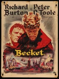 4b804 BECKET French 24x32 '64 Richard Burton in the title role, Peter O'Toole, Landi artwork!