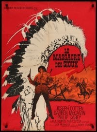 4b843 GREAT SIOUX MASSACRE French 23x31 '65 Cotten, McGavin, different art by Roger Soubie!