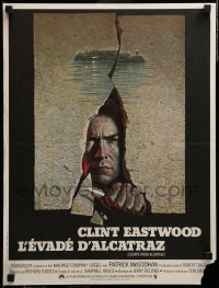 4b949 ESCAPE FROM ALCATRAZ French 16x21 '79 cool artwork of Clint Eastwood busting out by Lettick!