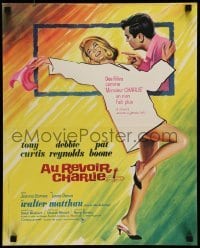 4b957 GOODBYE CHARLIE French 17x21 '65 art of Tony Curtis & sexy Debbie Reynolds by Grinsson!
