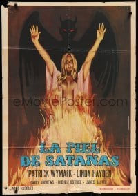 4b167 BLOOD ON SATAN'S CLAW Italian/Spanish 1sh '71 art of Linda Hayden with wild winged monster!