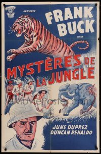 4b011 TIGER FANGS Moroccan '43 Frank Buck, great art of big cat & elephants!