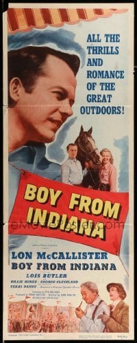 4c368 BOY FROM INDIANA insert '50 Lon McCallister, George Cleveland & Lois Butler!