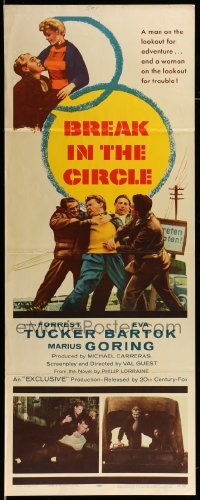 4c378 BREAK IN THE CIRCLE insert '57 Val Guest, Forrest Tucker, Bartok on the lookout for trouble!