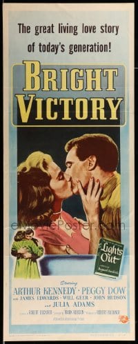 4c383 BRIGHT VICTORY insert '51 close up of blind Arthur Kennedy kissing pretty Peggy Dow!