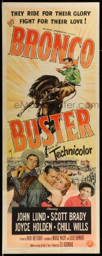 4c385 BRONCO BUSTER insert '52 directed by Budd Boetticher, artwork of rodeo cowboy on horse!