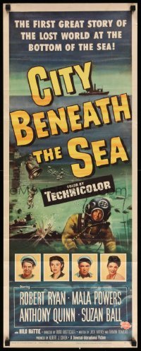 4c410 CITY BENEATH THE SEA insert '53 Budd Boetticher, cool art of deep sea divers!