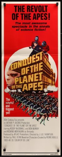 4c418 CONQUEST OF THE PLANET OF THE APES int'l insert '72 Roddy McDowall, the revolt of the apes!