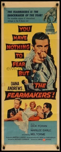 4c450 FEARMAKERS insert '58 Dana Andrews with gun, sexy Marilee Earle, Mel Torme, Jacques Tourneur