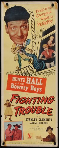 4c452 FIGHTING TROUBLE insert '56 Huntz Hall & the Bowery Boys, jeepers creepers what a peeker!