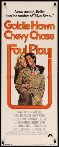 4c463 FOUL PLAY insert '78 wacky Lettick art of Goldie Hawn & Chevy Chase, screwball comedy!