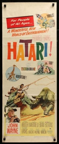 4c511 HATARI insert '62 Howard Hawks, artwork of John Wayne rounding up rhino in Africa!