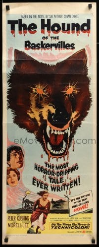 4c529 HOUND OF THE BASKERVILLES insert '59 Peter Cushing, great blood-dripping dog artwork!