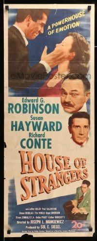 4c531 HOUSE OF STRANGERS insert '49 Edward G. Robinson, Richard Conte slapping Susan Hayward!