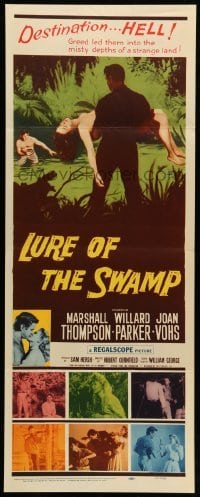 4c598 LURE OF THE SWAMP insert '57 two men & a super sexy woman find their destination is Hell!