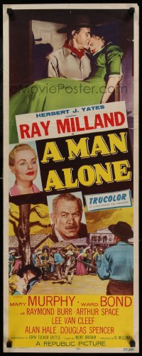 4c611 MAN ALONE insert '55 star & director Ray Milland carrying Mary Murphy + art of man hanged!