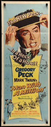 4c616 MAN WITH A MILLION insert '54 Gregory Peck picks up a million babes & laughs, by Mark Twain!