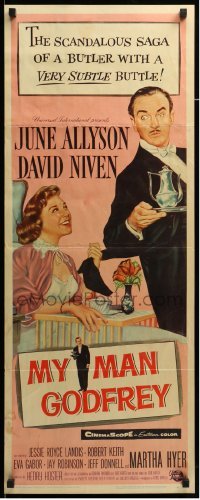 4c645 MY MAN GODFREY insert '57 close up artwork of June Allyson & butler David Niven!