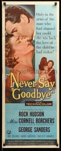 4c652 NEVER SAY GOODBYE insert '56 close up of Rock Hudson holding Miss Cornell Borchers!