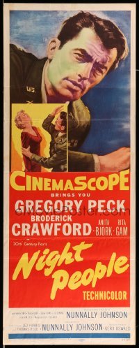 4c657 NIGHT PEOPLE insert '54 great close up of military soldier Gregory Peck in uniform!