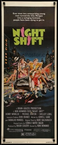 4c659 NIGHT SHIFT insert '82 Michael Keaton, Henry Winkler, hearse art by Mike Hobson!