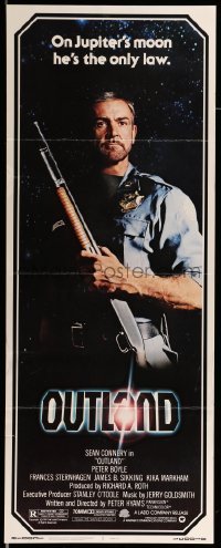 4c707 OUTLAND insert '81 Sean Connery posing with shotgun is the only law on Jupiter's moon!