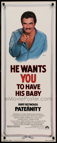 4c715 PATERNITY insert '81 great Lettick parody art of Burt Reynolds pointing like Uncle Sam!