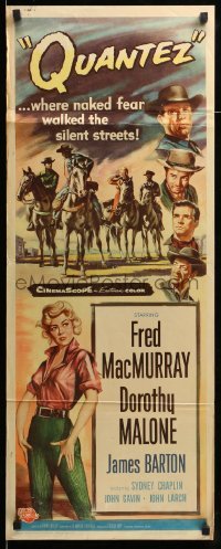4c730 QUANTEZ insert '57 artwork of Fred MacMurray & sexy Dorothy Malone with torn shirt!