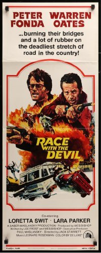 4c733 RACE WITH THE DEVIL int'l insert '75 Peter Fonda & Warren Oates are burning bridges & rubber!