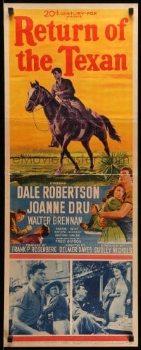 4c752 RETURN OF THE TEXAN insert '52 art of Dale Robertson on horseback & holding Joanne Dru!
