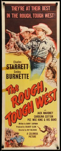 4c770 ROUGH TOUGH WEST insert '52 western art of Starrett as the Durango Kid & firefighter Smiley!
