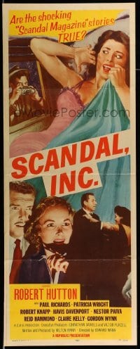 4c780 SCANDAL INC. insert '56 Robert Hutton, art of paparazzi photographing sexy woman in bed!