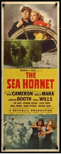 4c784 SEA HORNET insert '51 close up of Rod Cameron & sexy Adele Mara at ship's wheel!