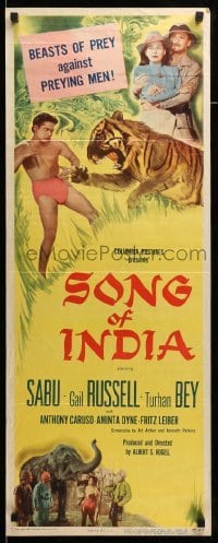 4c814 SONG OF INDIA insert '49 Sabu, Gail Russell & Turhan Bey + tiger & elephant!