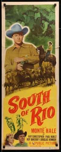 4c816 SOUTH OF RIO insert '49 cool image of Texas Ranger Monte Hale pointing gun!