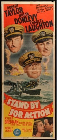 4c822 STAND BY FOR ACTION insert '43 art of Navy sailors Robert Taylor, Laughton & Donlevy!
