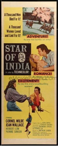 4c824 STAR OF INDIA insert '56 Cornel Wilde, Jean Wallace, Lom, adventure, romance, excitement!