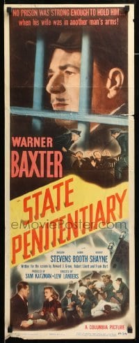 4c827 STATE PENITENTIARY insert '50 Warner Baxter, filmed behind bars, cool poster design!