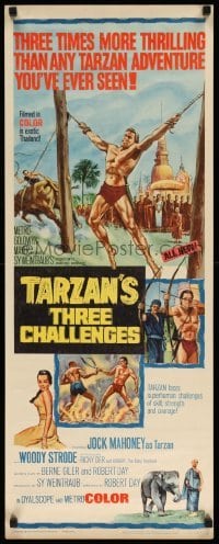 4c855 TARZAN'S THREE CHALLENGES insert '63 Edgar Rice Burroughs, artwork of bound Jock Mahoney!