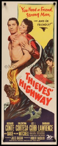 4c870 THIEVES' HIGHWAY insert '49 Jules Dassin, barechested truck driver Richard Conte!