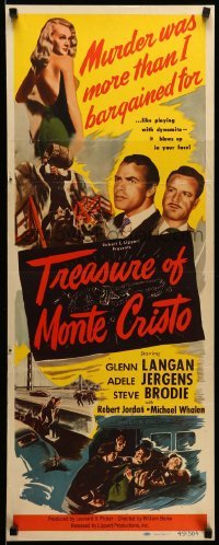 4c891 TREASURE OF MONTE CRISTO insert '49 misleading titled San Francisco film noir!