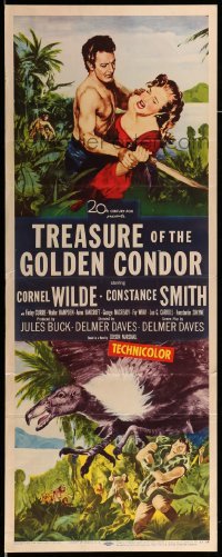 4c892 TREASURE OF THE GOLDEN CONDOR insert '53 Cornel Wilde grabbing girl & attacked by snake!