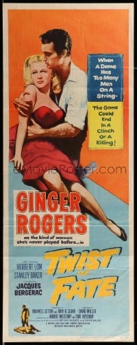 4c900 TWIST OF FATE insert '54 sexy dame Ginger Rogers has too many men on a string!
