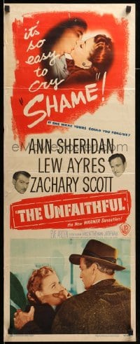 4c907 UNFAITHFUL insert '47 Ann Sheridan, Lew Ayres, it's so easy to cry shame!