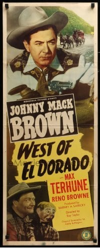 4c935 WEST OF EL DORADO insert '49 Johnny Mack Brown, ventriloquist Max Terhune with dummy!