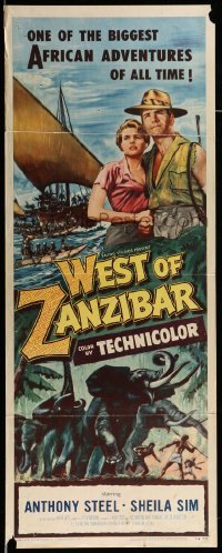4c936 WEST OF ZANZIBAR insert '54 Anthony Steel, Sheila Sim, safari adventure, elephants!