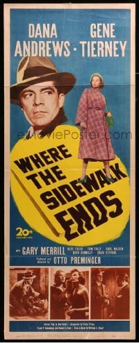4c943 WHERE THE SIDEWALK ENDS insert '50 Dana Andrews, sexy Gene Tierney, Otto Preminger noir!